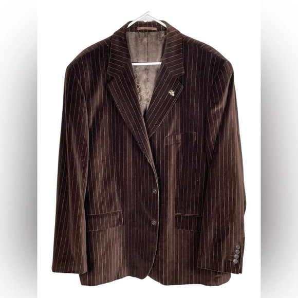 EJ Samuel Men's Brown Velvet Pinstripe Blazer 48R - Picture 1 of 8